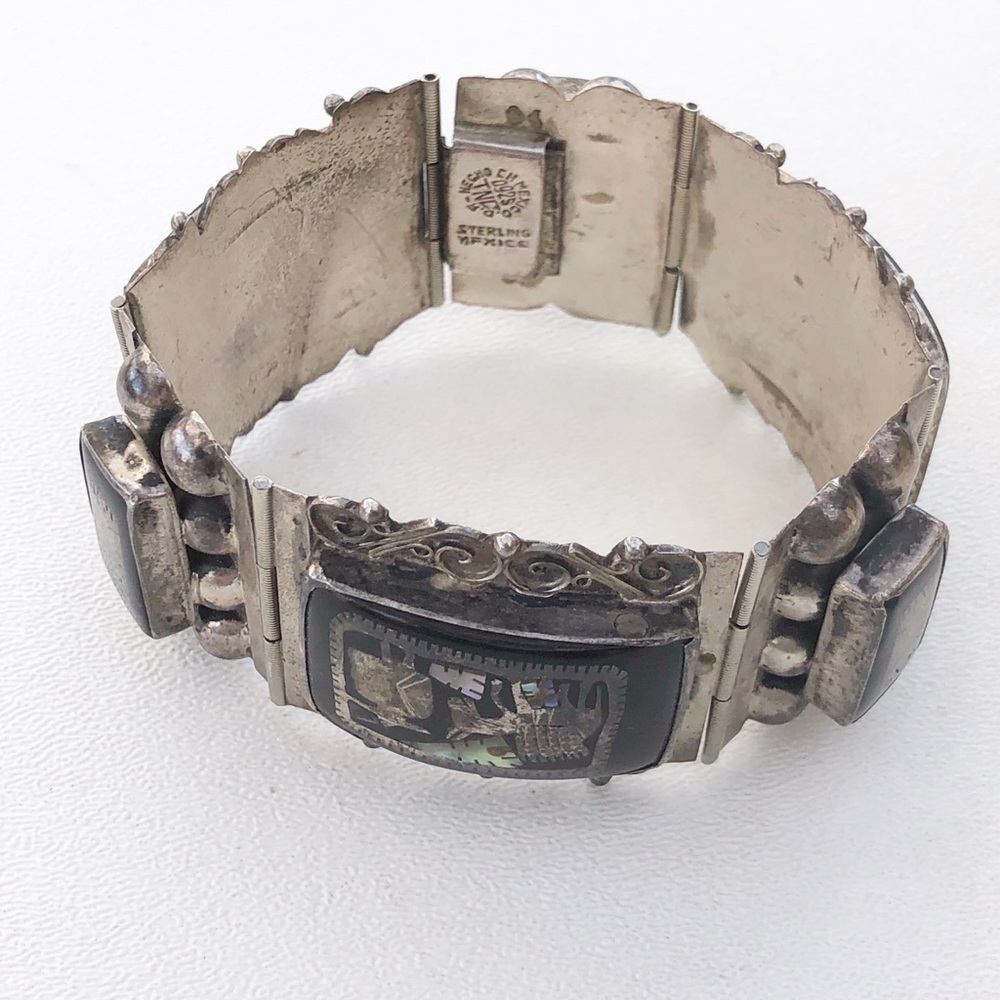Vintage Mexico Sterling Inlay Panel Bracelet